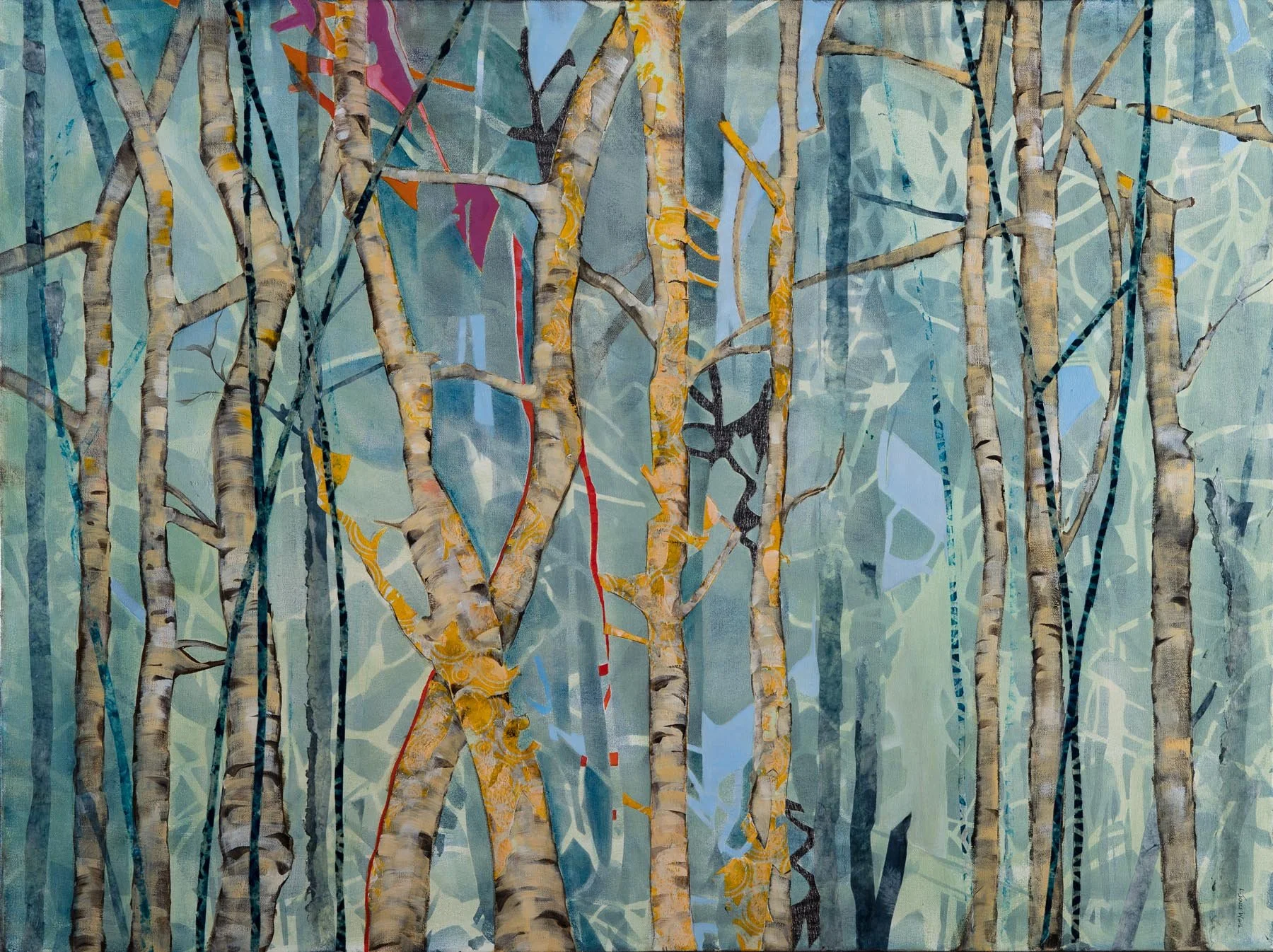 Tree Confetti, (36x48, mixed collage on canvas), 2018