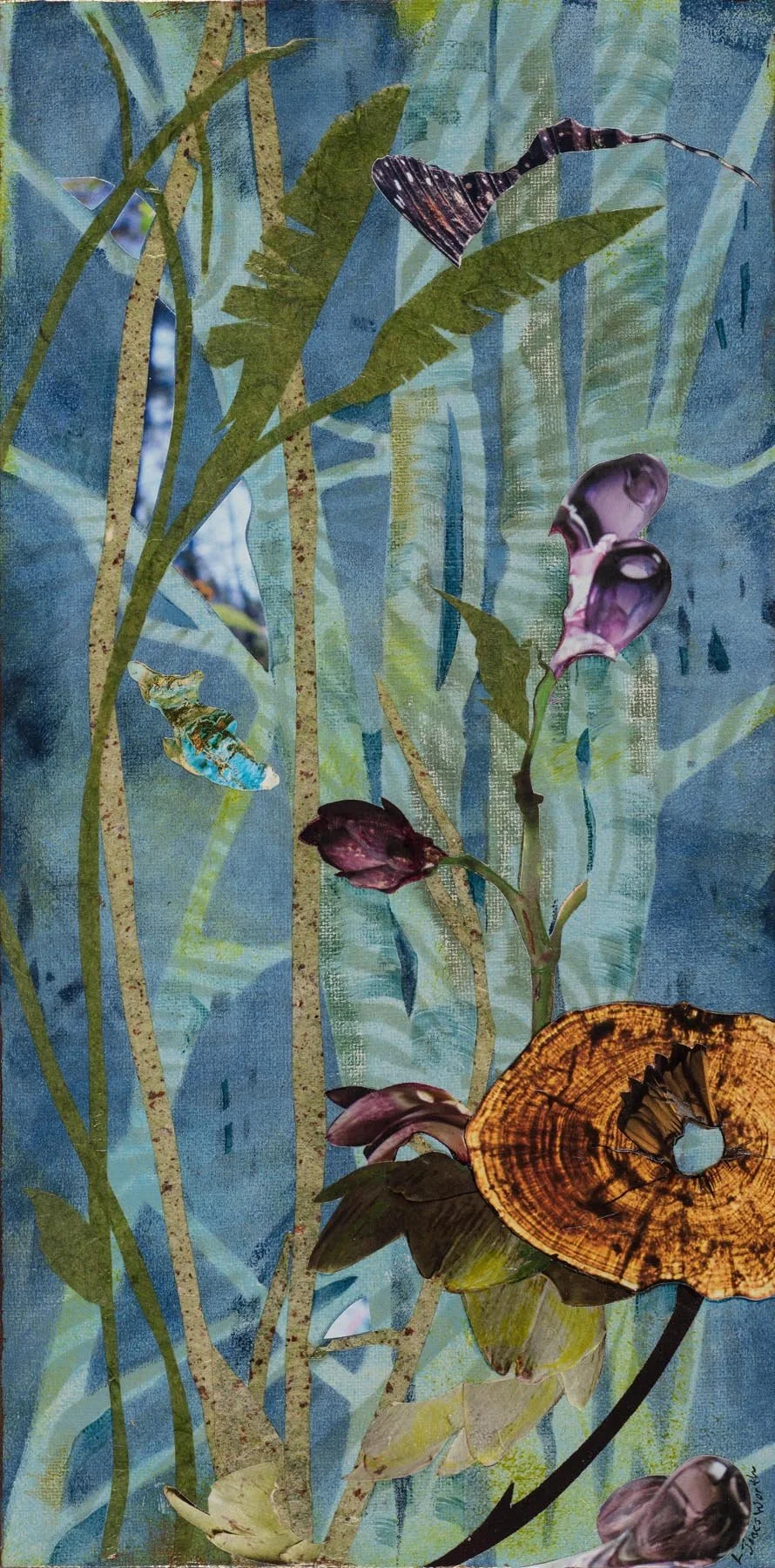 TWIGS II, (16X8, mixed collage on canvas), 2018
