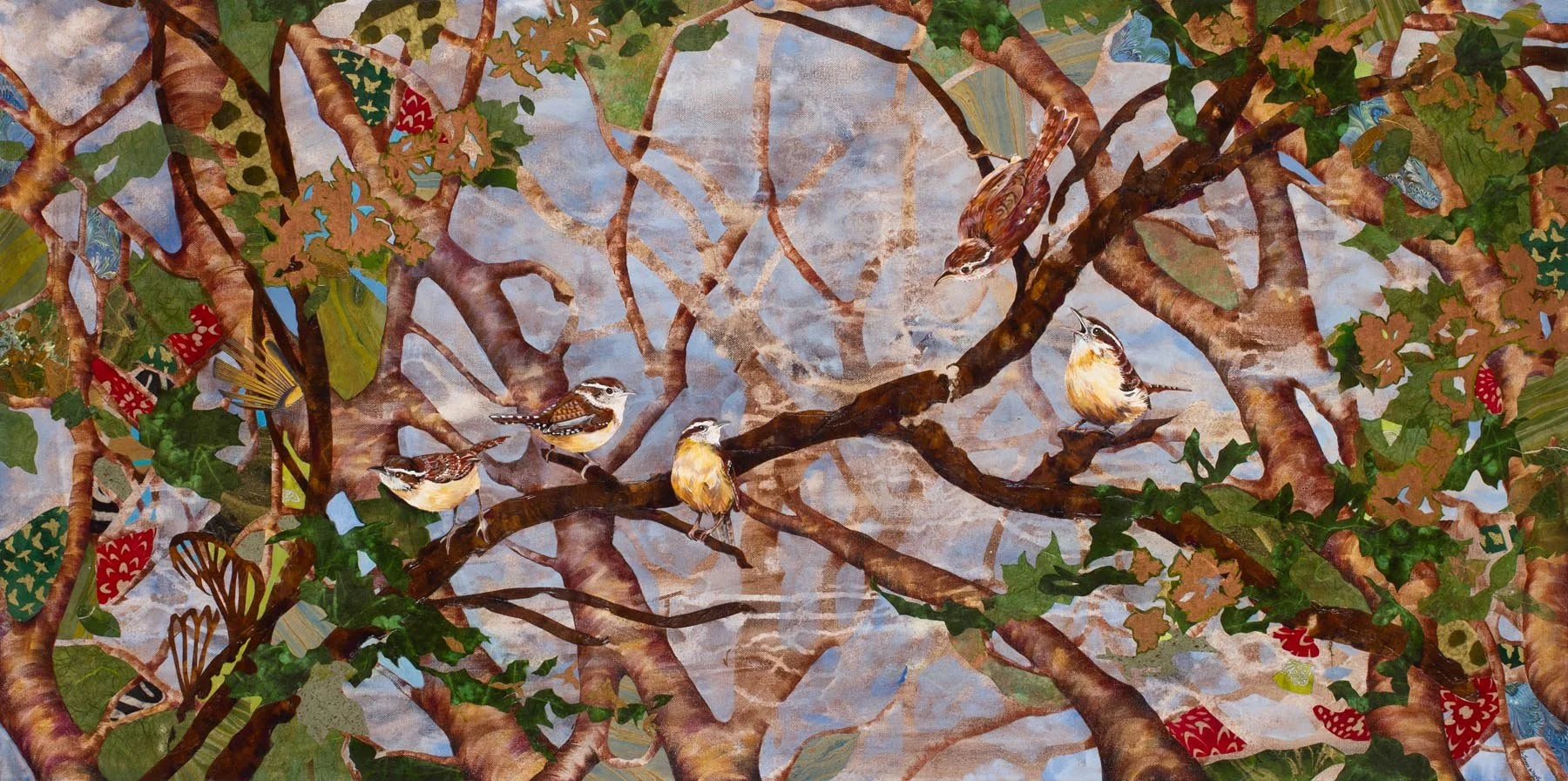 Wren Den, (24x48, mixed collage on canvas), 2013