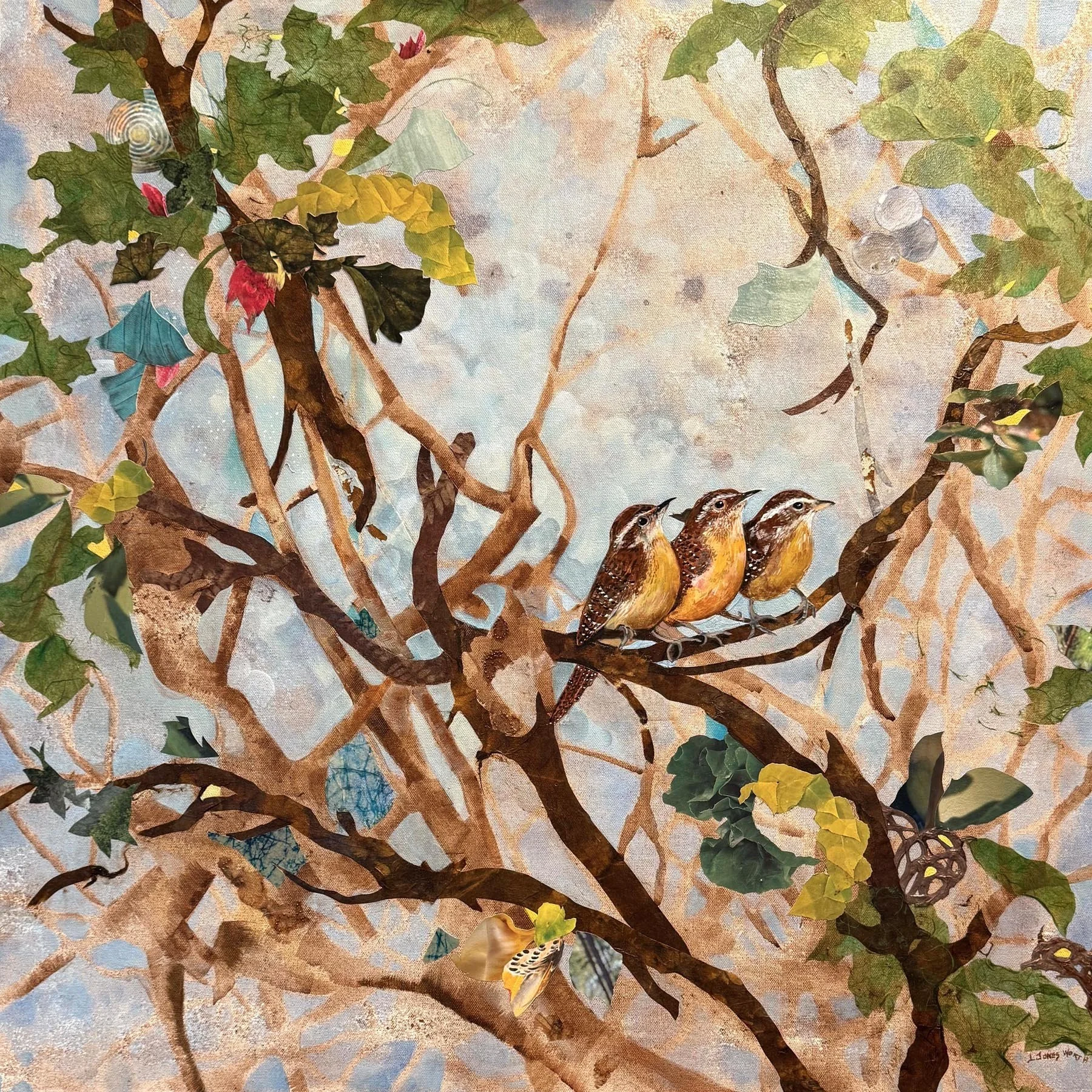 Life, Liberty, and Happiness, (30x30, mixed collage on canvas), 2026