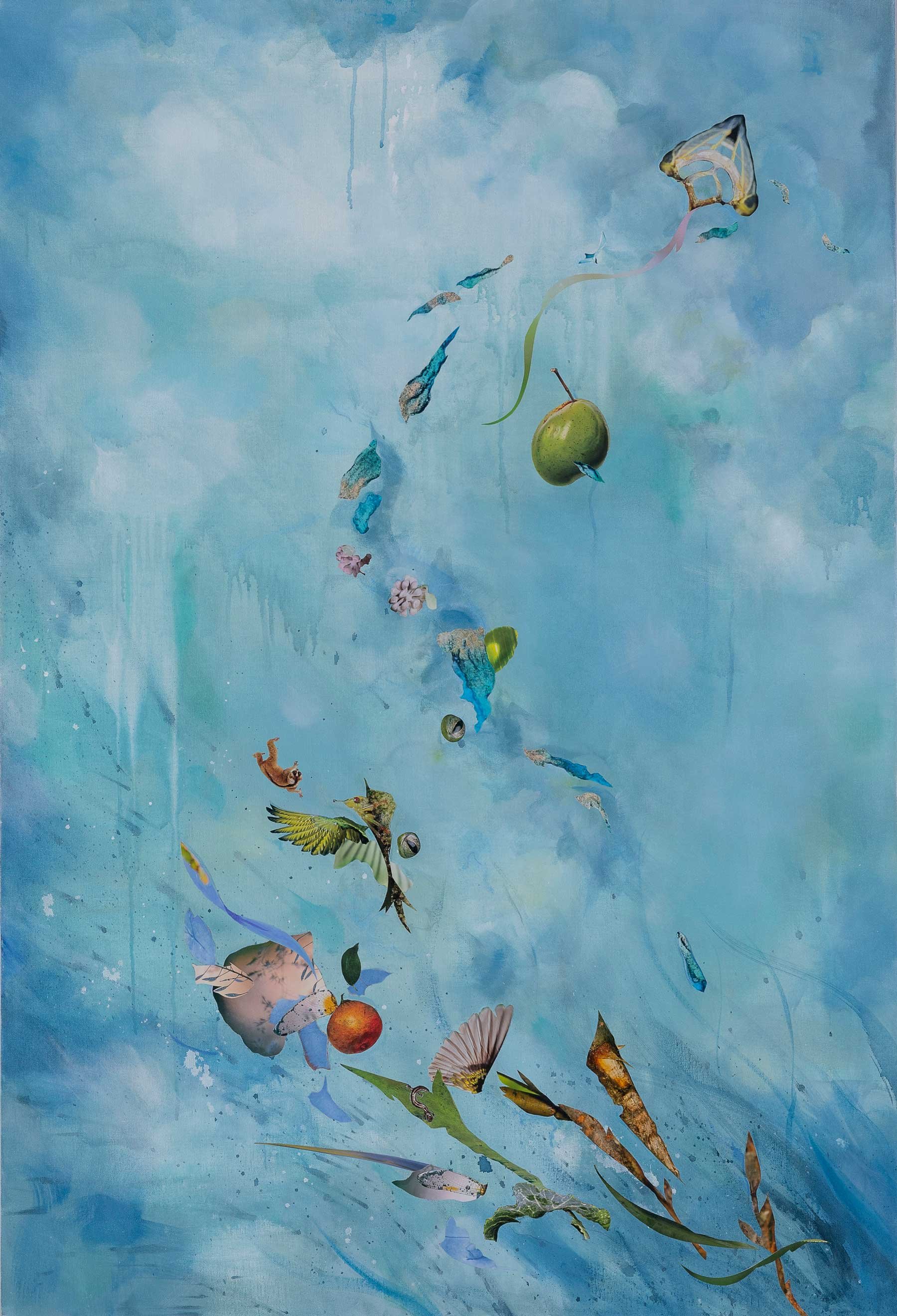 High as a Kite, (54x30, mixed collage on canvas), 2023