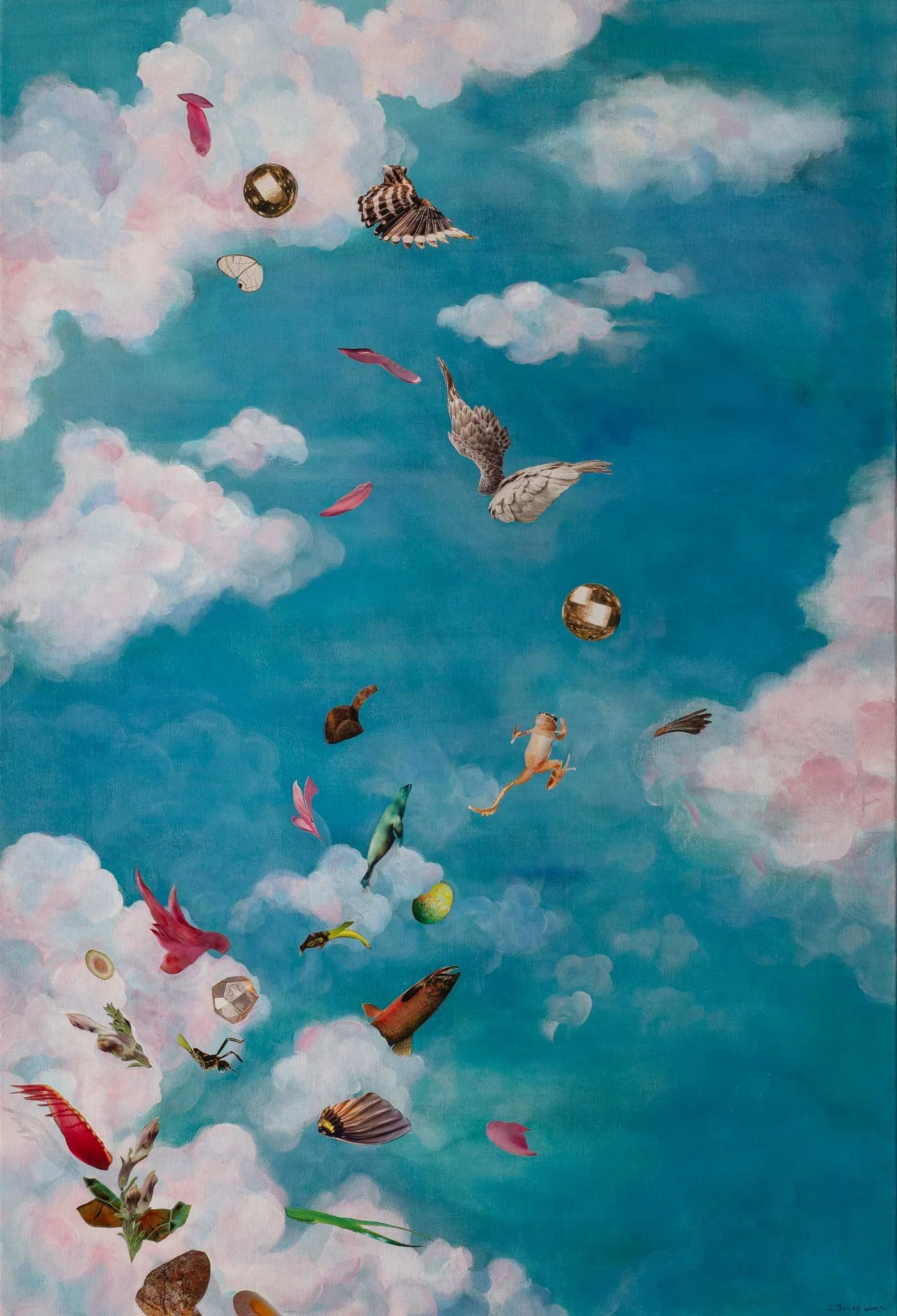 Blown Away, (50x34, mixed collage on canvas), 2023