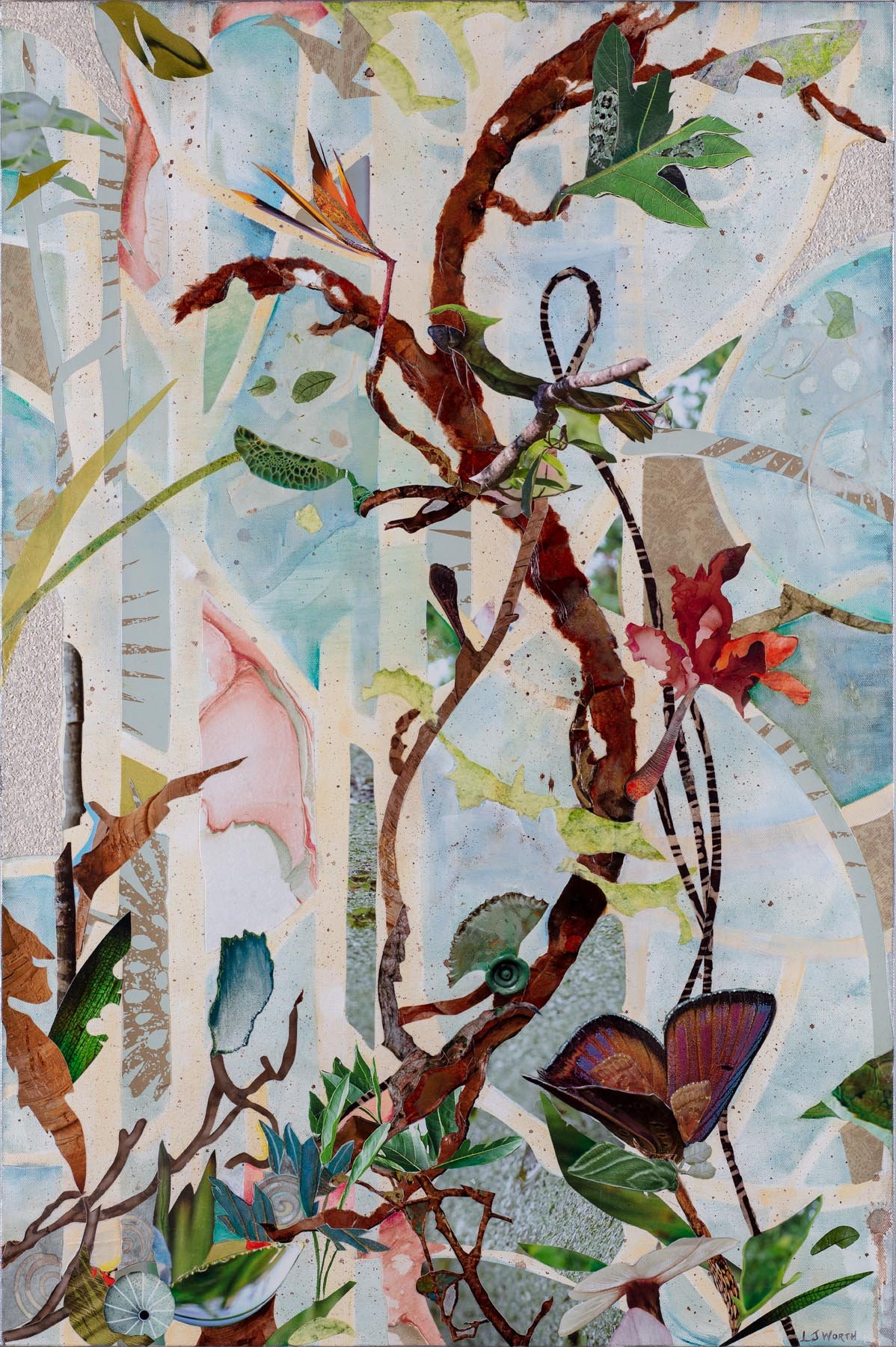 Tree Spirits IX, (36x24), mixed collage on canvas, 2021