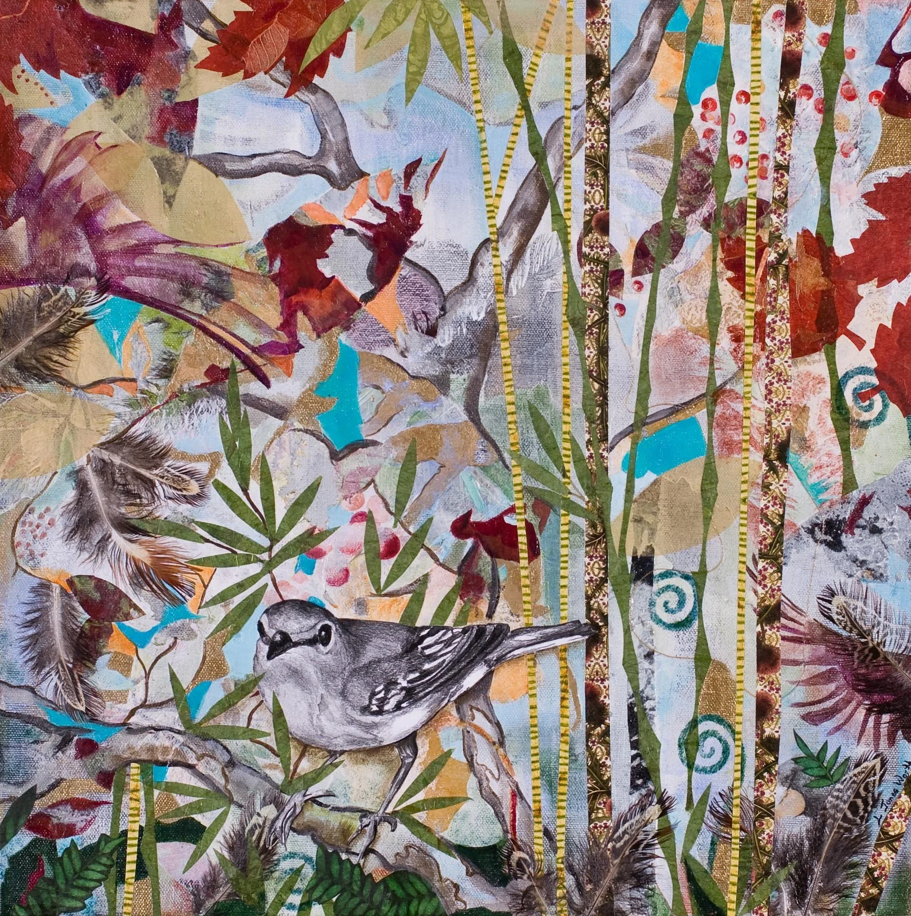 Bird of Paradise, (16x16, mixed collage on canvas), 2010