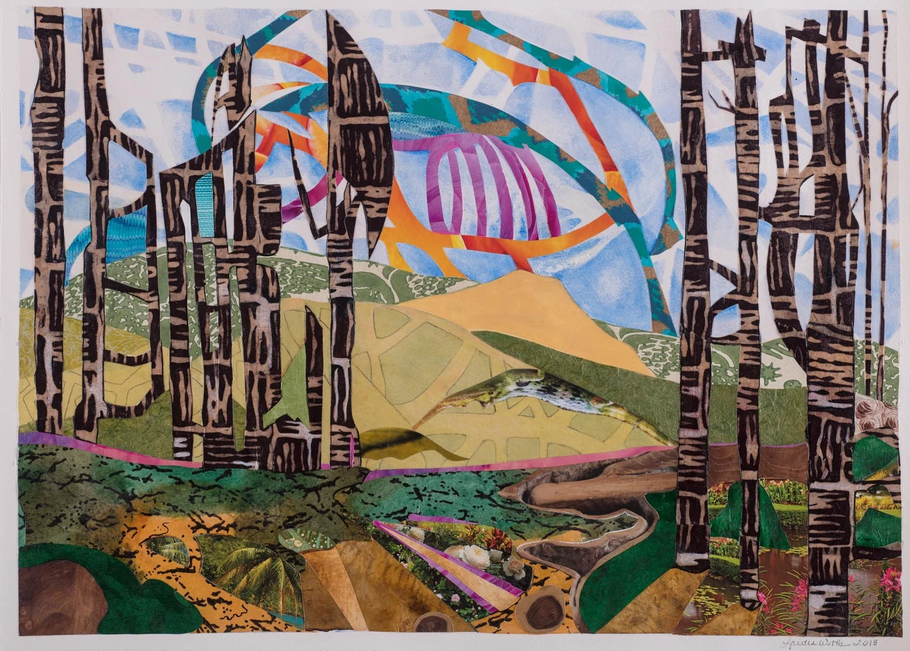 DOUBLE RAINBOW, (17x23.5, mixed collage on paper), 2018