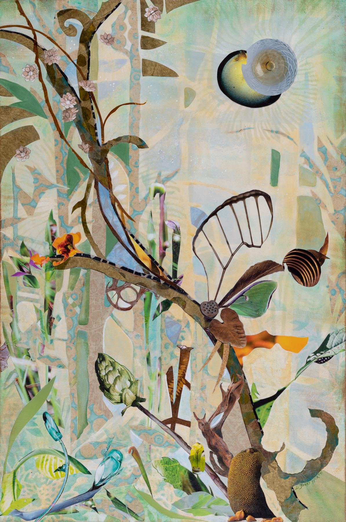 Tree Spirits VIII, (20x30, mixed collage on canvas), 2019