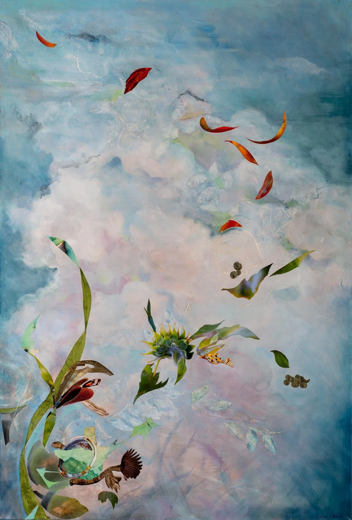 Cloudscape, (54x30, mixed collage on canvas), 2020