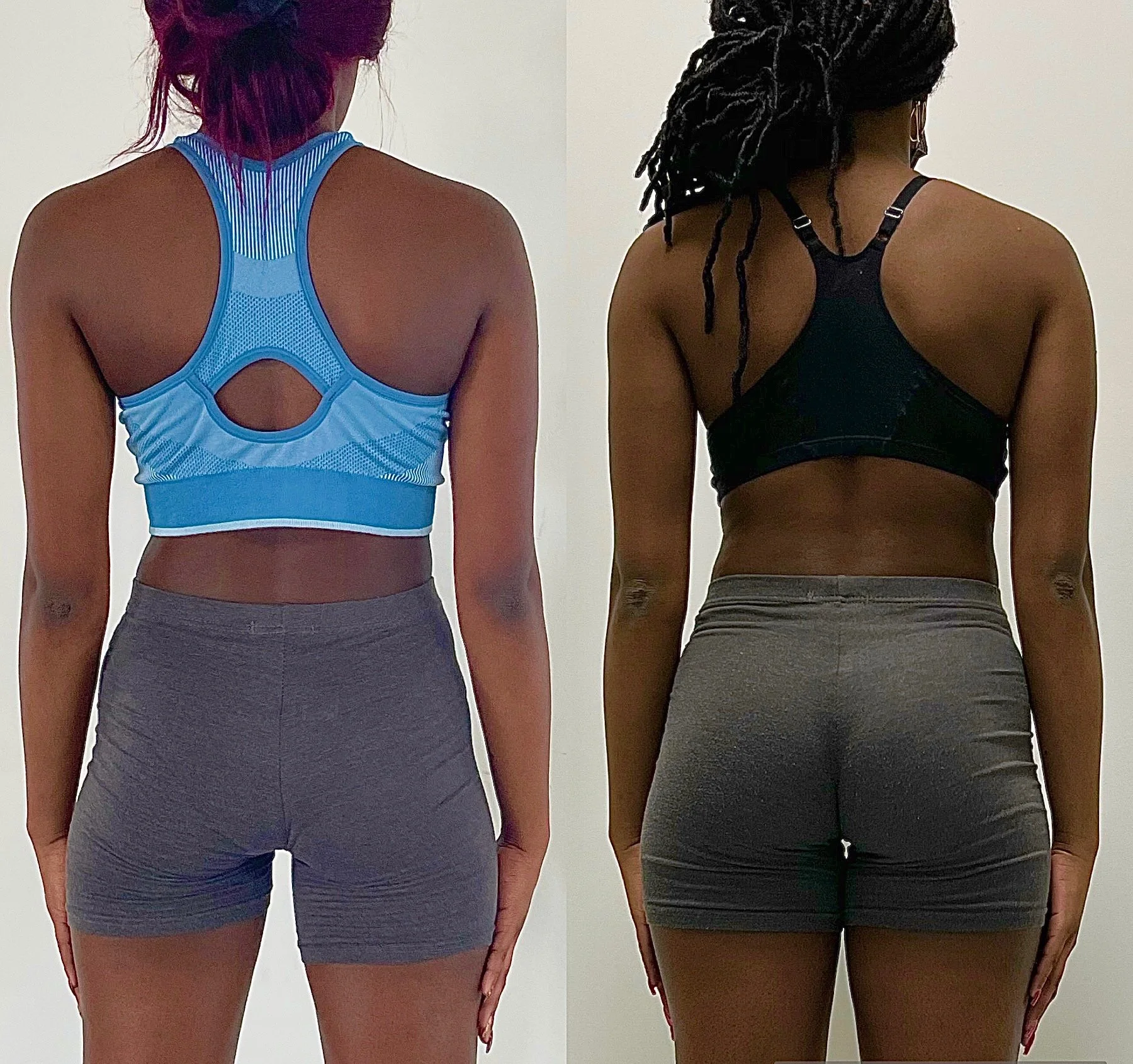 Side-by-side comparison of a women showing weight loss progress.