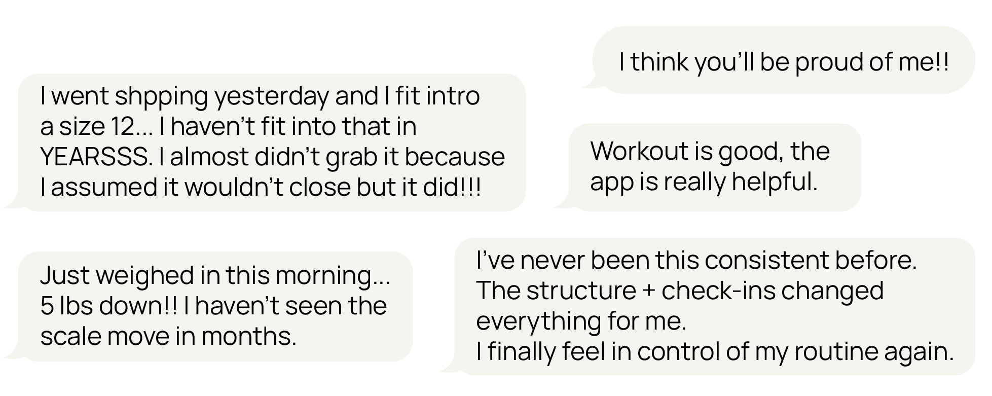 Collection of positive client feedback about women’s fitness coaching and body transformation results.