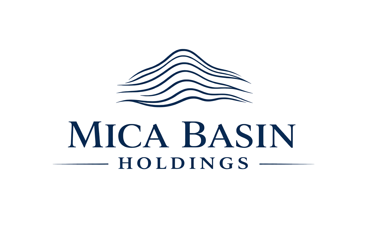 Logo of Mica Basin Holdings featuring a stylized mountain made of wavy lines and the company name in blue lettering.