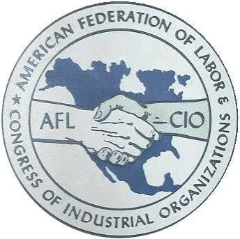 Seal of the American Federation of Labor and Congress of Industrial Organizations featuring a handshake over a map of the United States.