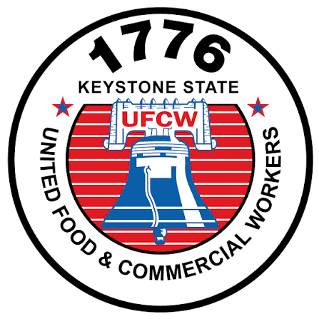 Seal with the year 1776 featuring the Liberty Bell, American flag stripes, and UFCW logo, representing United Food & Commercial Workers in Keystone State.