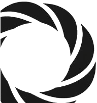 A black and white abstract spiral design with curved, overlapping shapes forming a circular pattern.