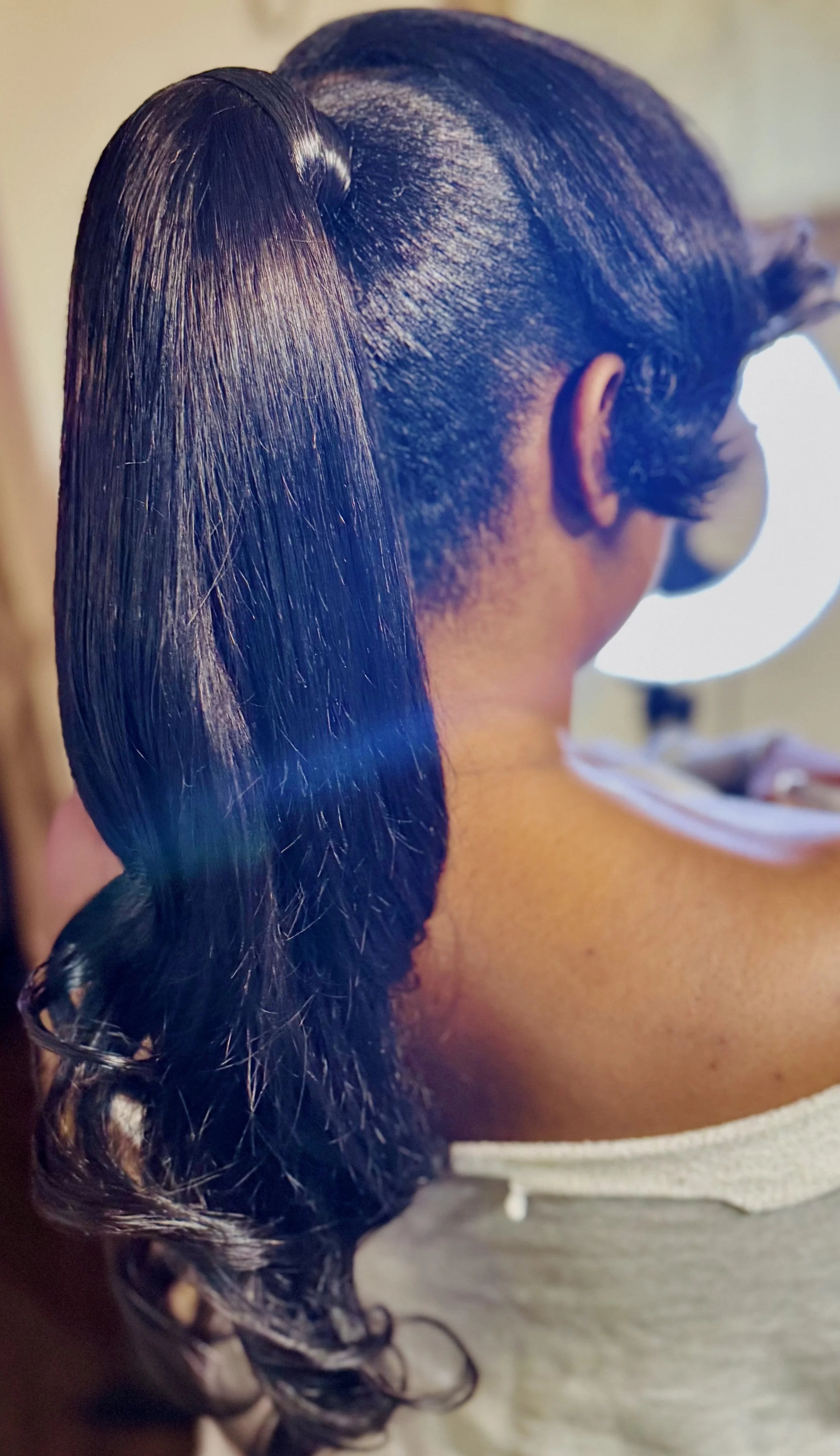 Slick Back Extended Ponytail with Bang (Natural Hair)