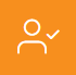 Icon of a person with a check mark, on an orange background.