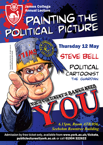 Steve Bell lecture poster political cartoonist  the guardian event  design