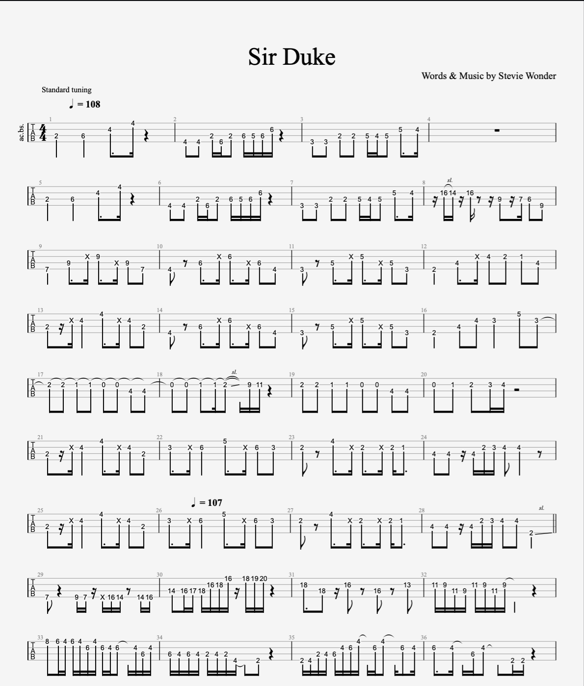 Sir Duke - Stevie Wonder | Bass Tabs