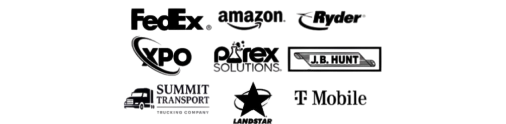 Screenshot of a website with logos of Amazon, Hydar, EXP Solutions, and Summit Network, along with a black star icon and red background section.