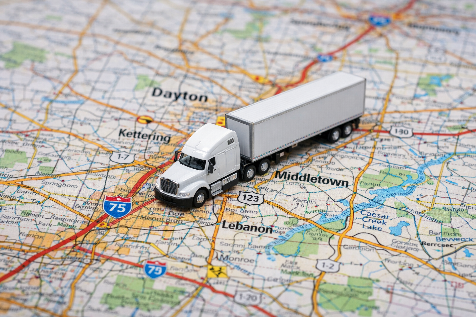 Truck route map highlighting Midwest freight corridors for secure fleet and truck parking locations.