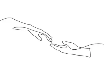 Minimalist line drawing of two hands reaching towards each other