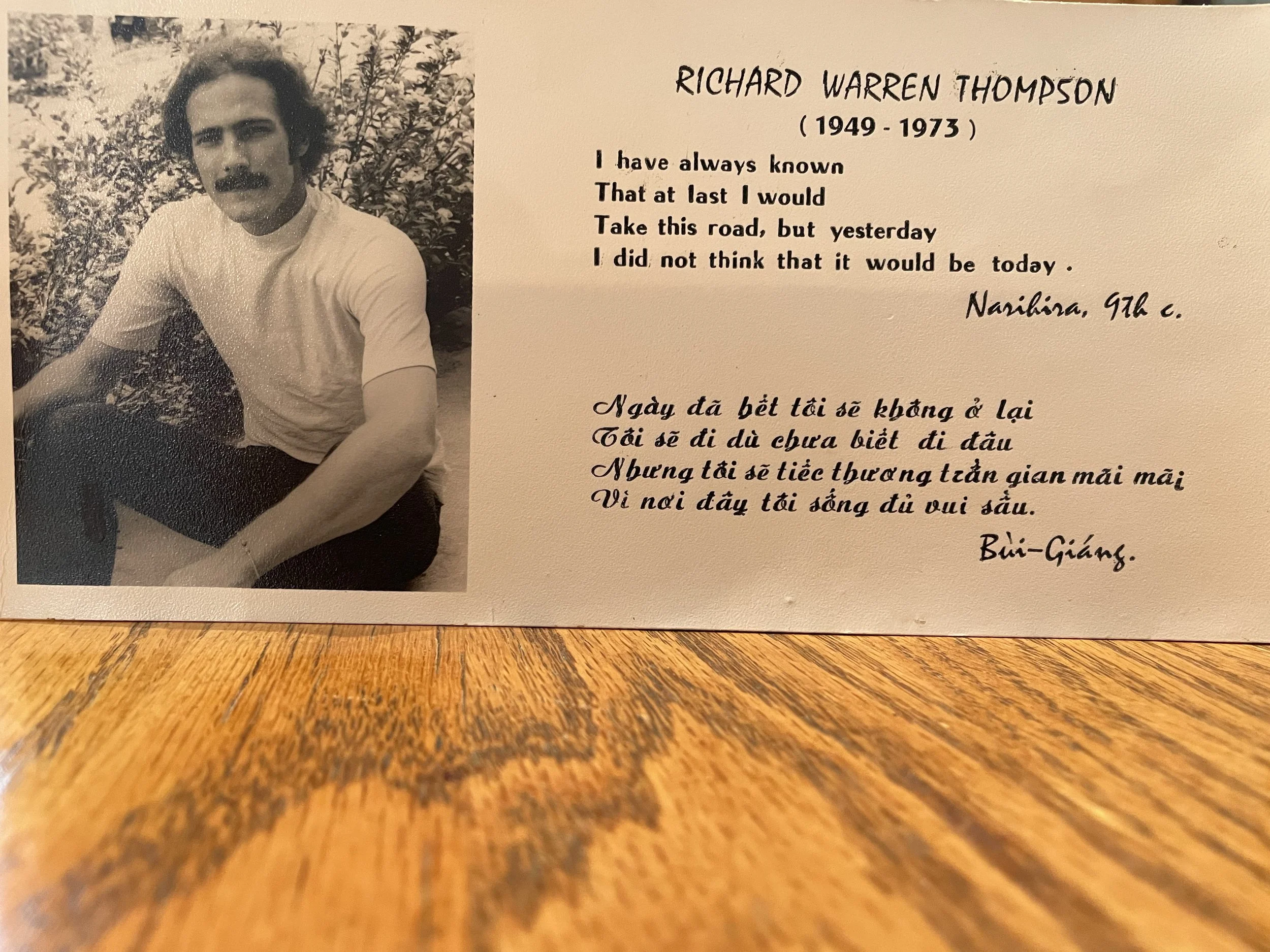 Rick Thompson, AFSC team member who died in Air Việt Nam plane crash in November, 1973