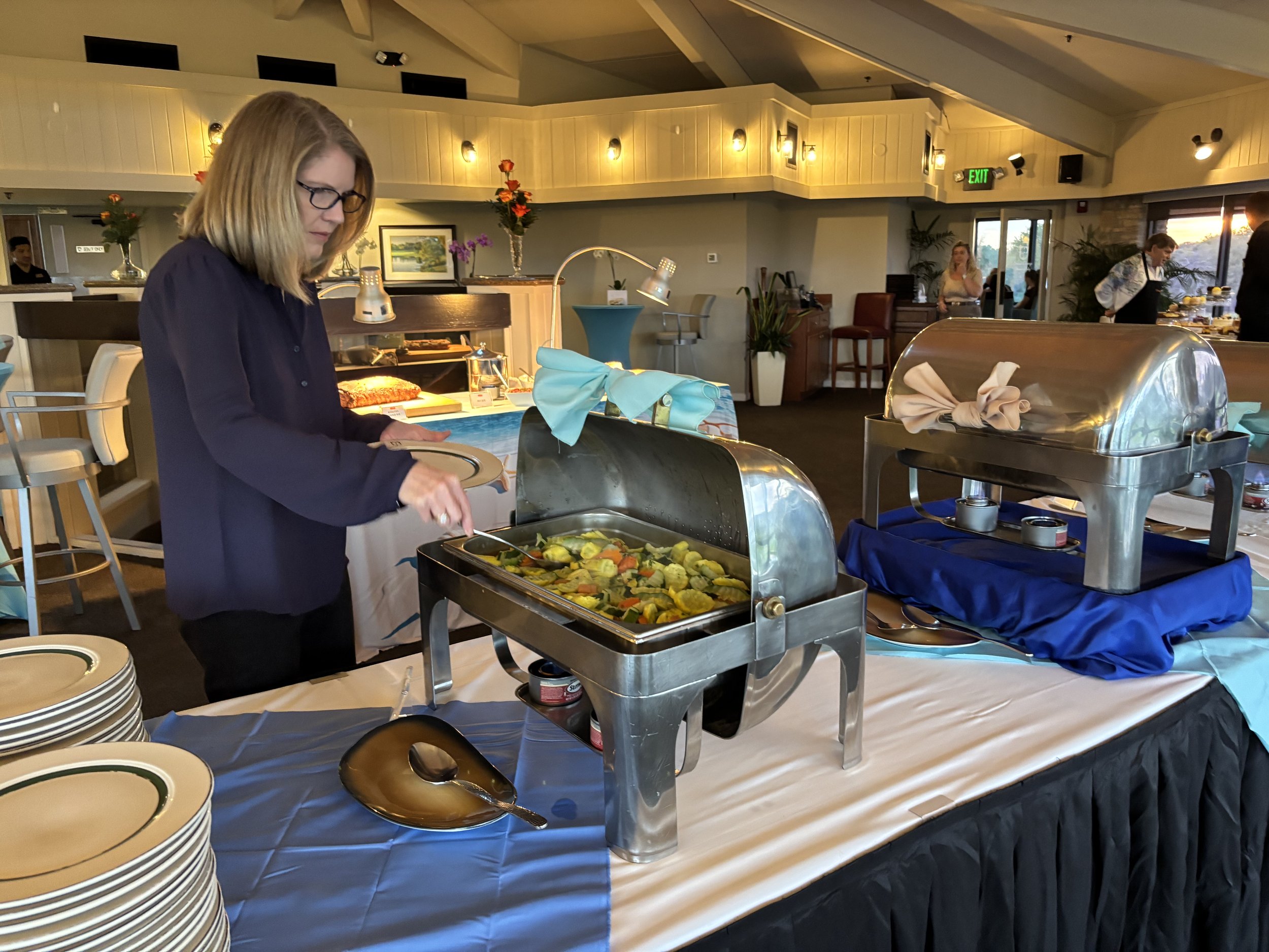 Buffet of meats, rice and vegetables