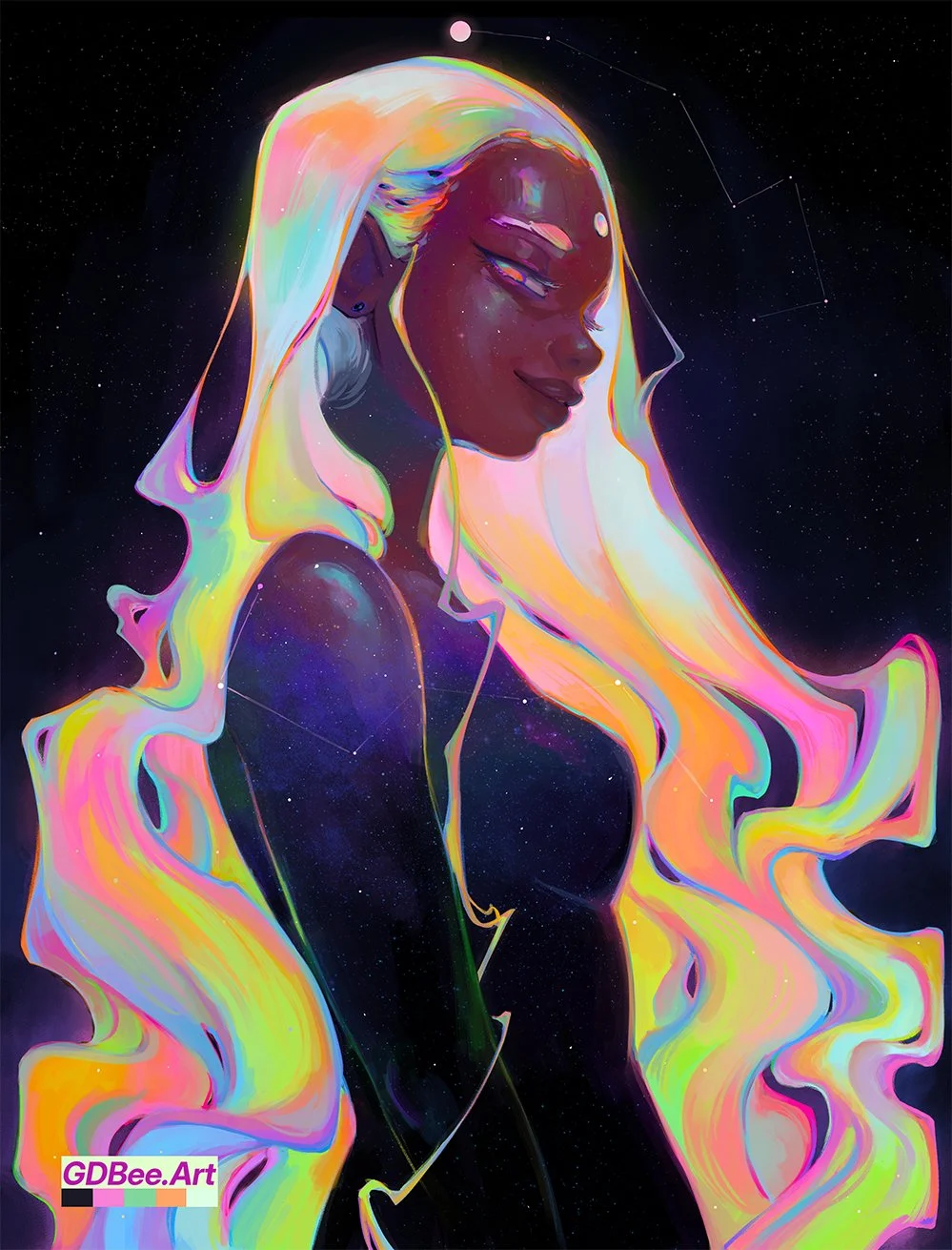 Black Fantasy Illustration: Northern lights Star by Geneva B