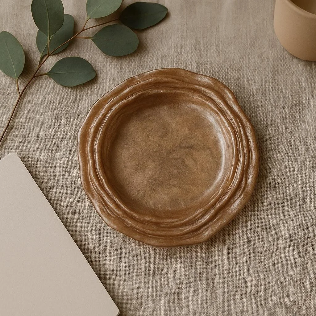 Handmade Peach Shimmery and Cream Resin Wave Tray, Plate & Bowl | 3D Ocean-Inspired Jewelry Dish, Candle Holder, Soap Plate