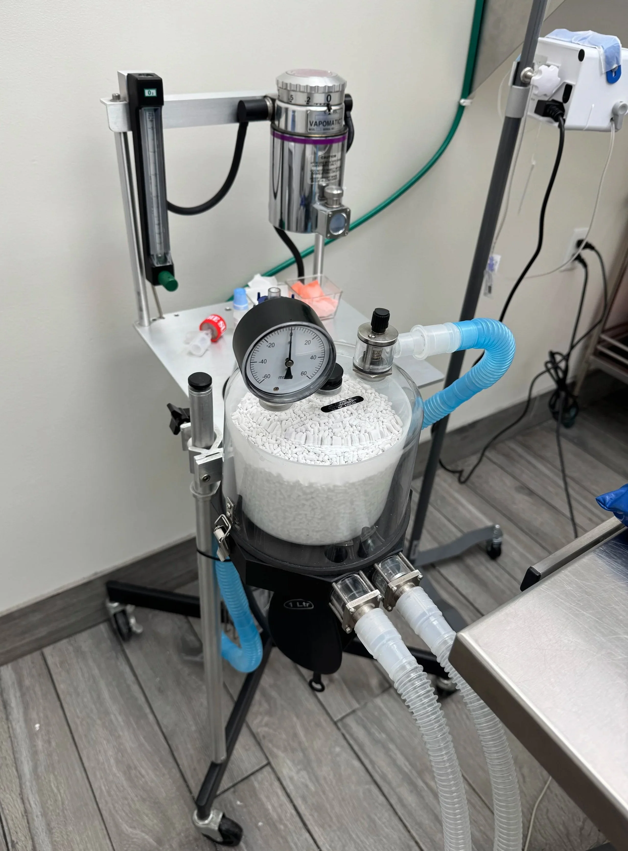 Veterinary anesthesia equipment used for surgery planning and referral discussions in Newark, NJ.