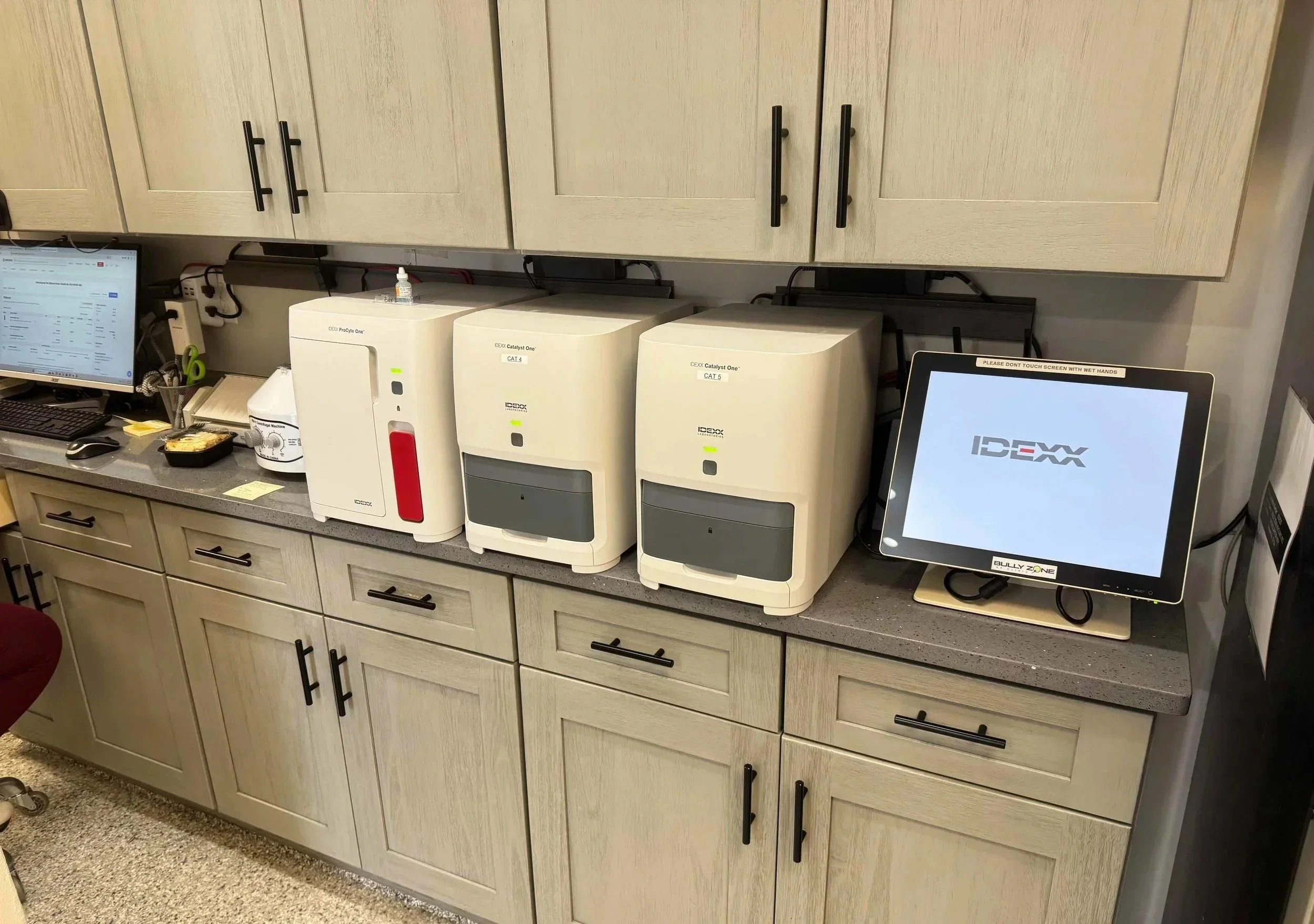 In-house veterinary lab equipment used for pre-surgical bloodwork at Veterinarian Pet Alliance in Newark, NJ.