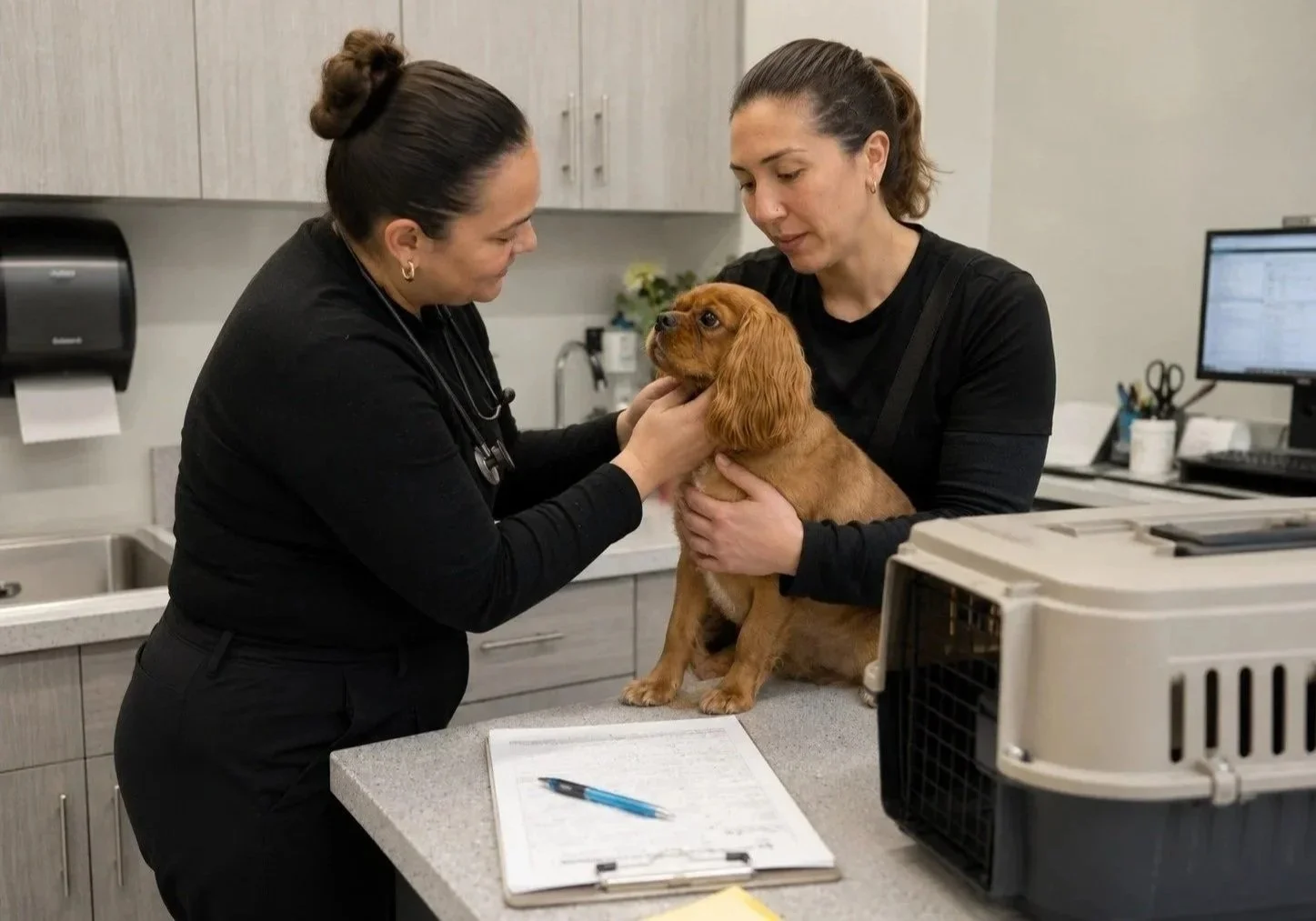Veterinarian helping with Spain pet travel certificate for a dog in Newark NJ