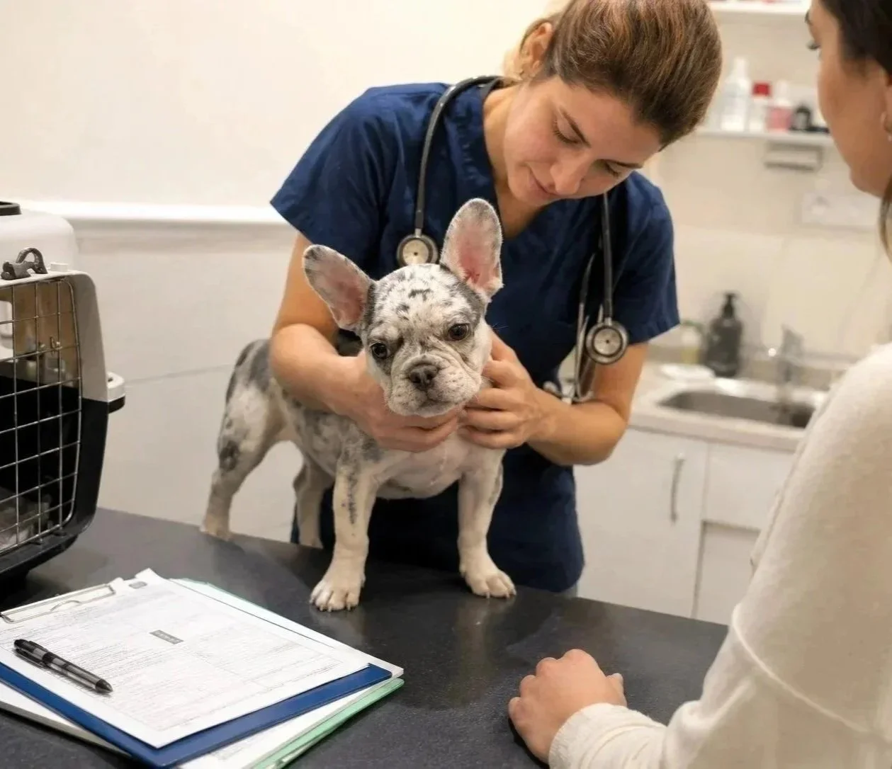 Veterinarian reviewing Brazil pet health certificate paperwork in Newark NJ