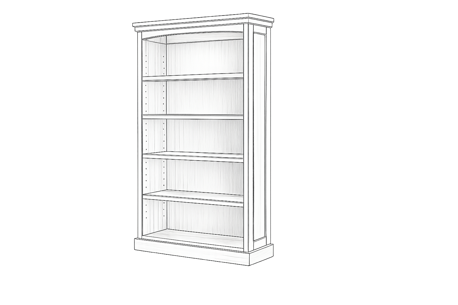 74 inch tall bookcase blueprint drawing with adjustable shelves and 39 inch width dimensions
