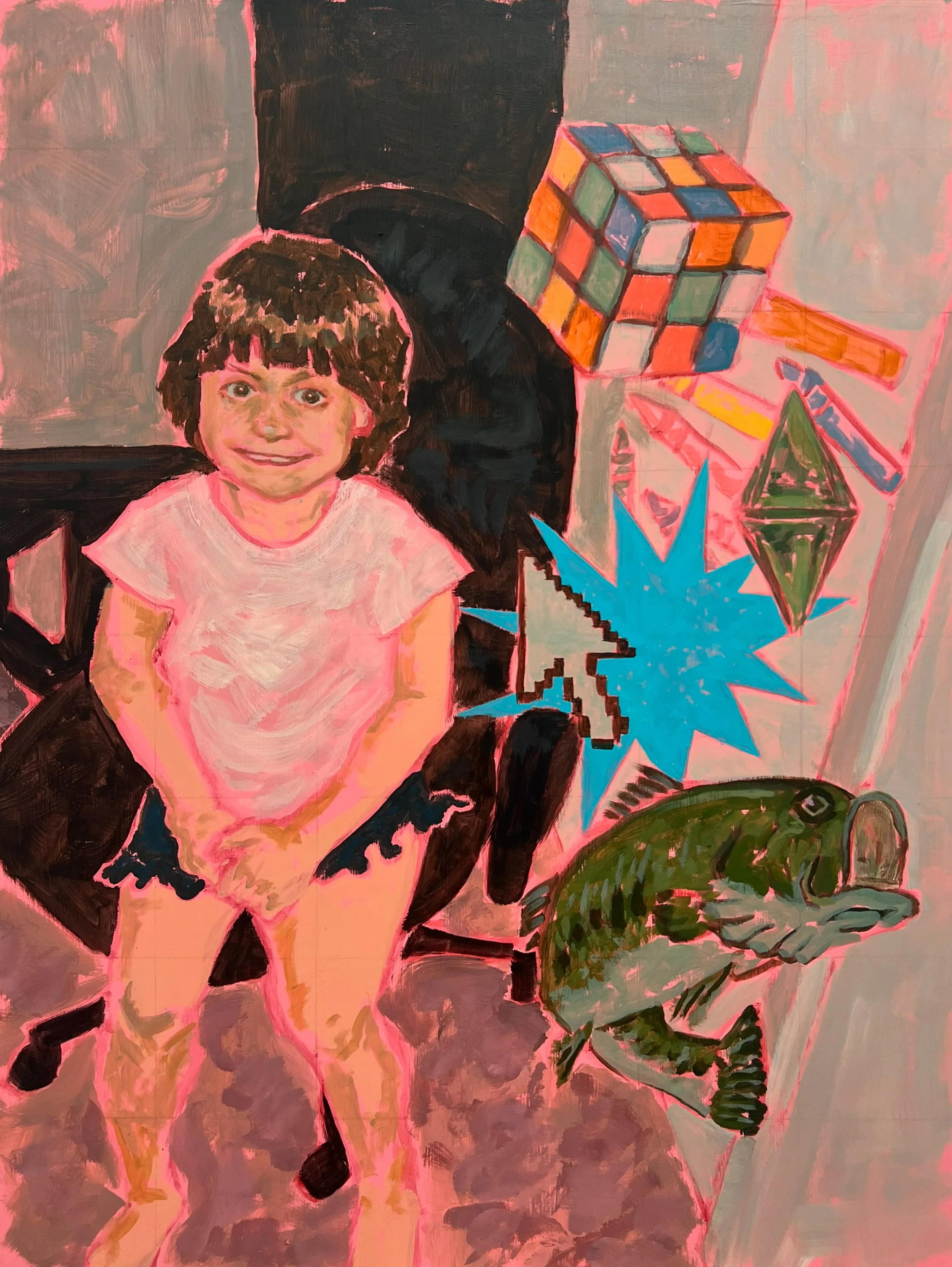 “Billy the Bass”, acrylic on hardboard, 18×24in