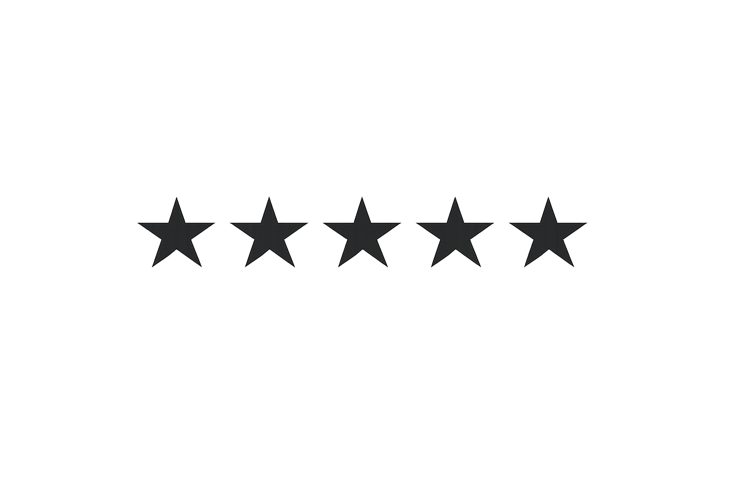 Five black stars in a row on a black background.