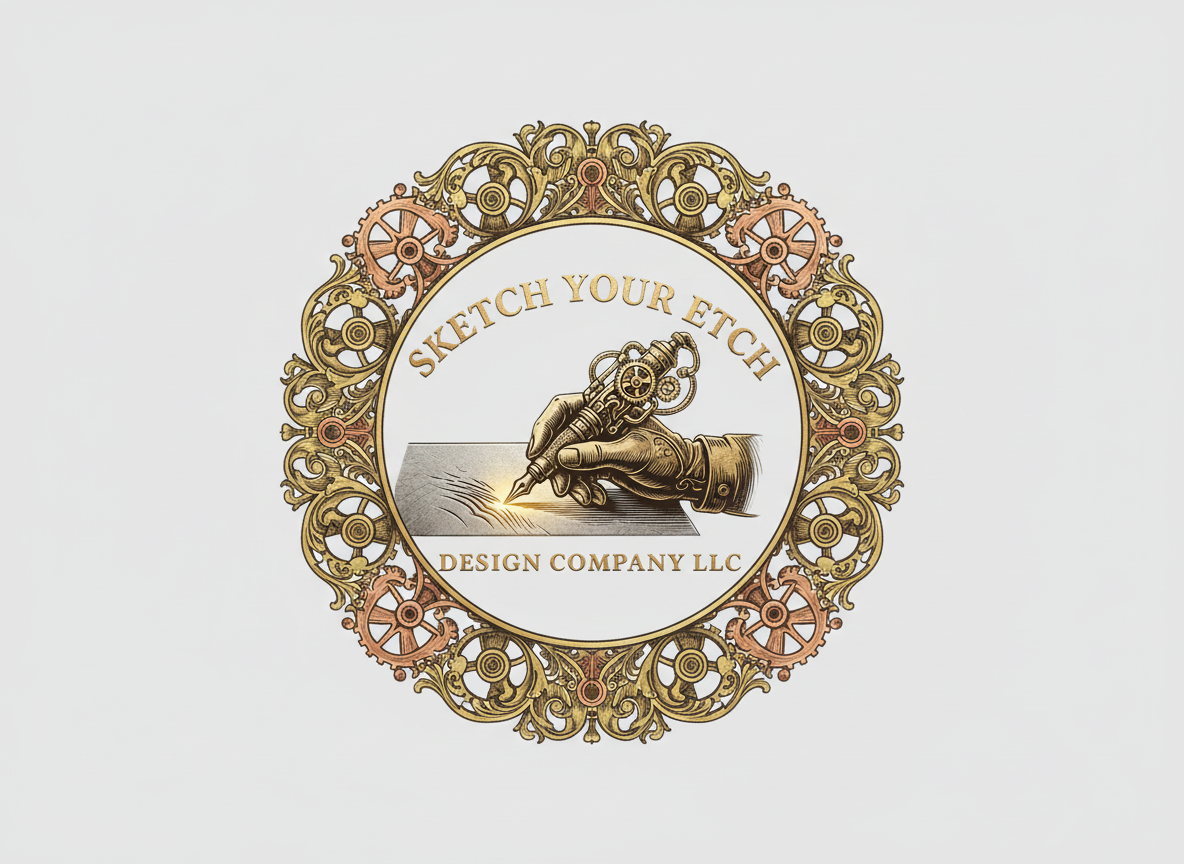 Firefly_Gemini Flash_Victorian era steam punk logo for Sketch Your Etch Design Company LLC 884555.png