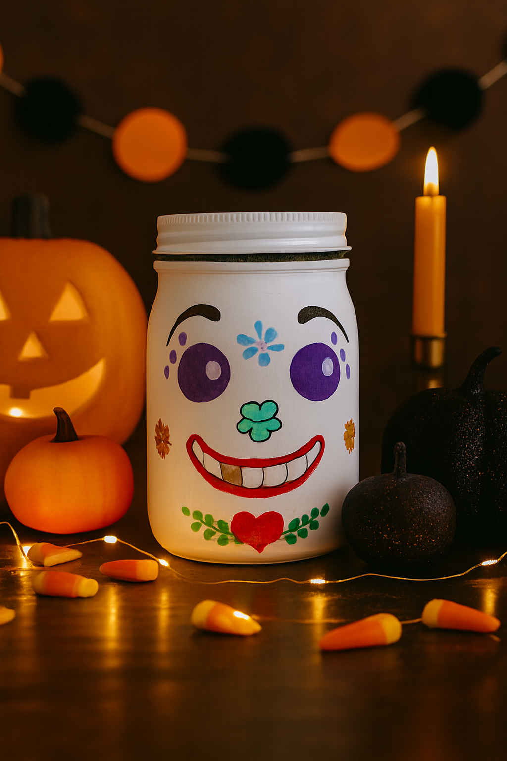 Goldtooth — Pint‑Size Sugar Skull Mason Jar with Removable Lid