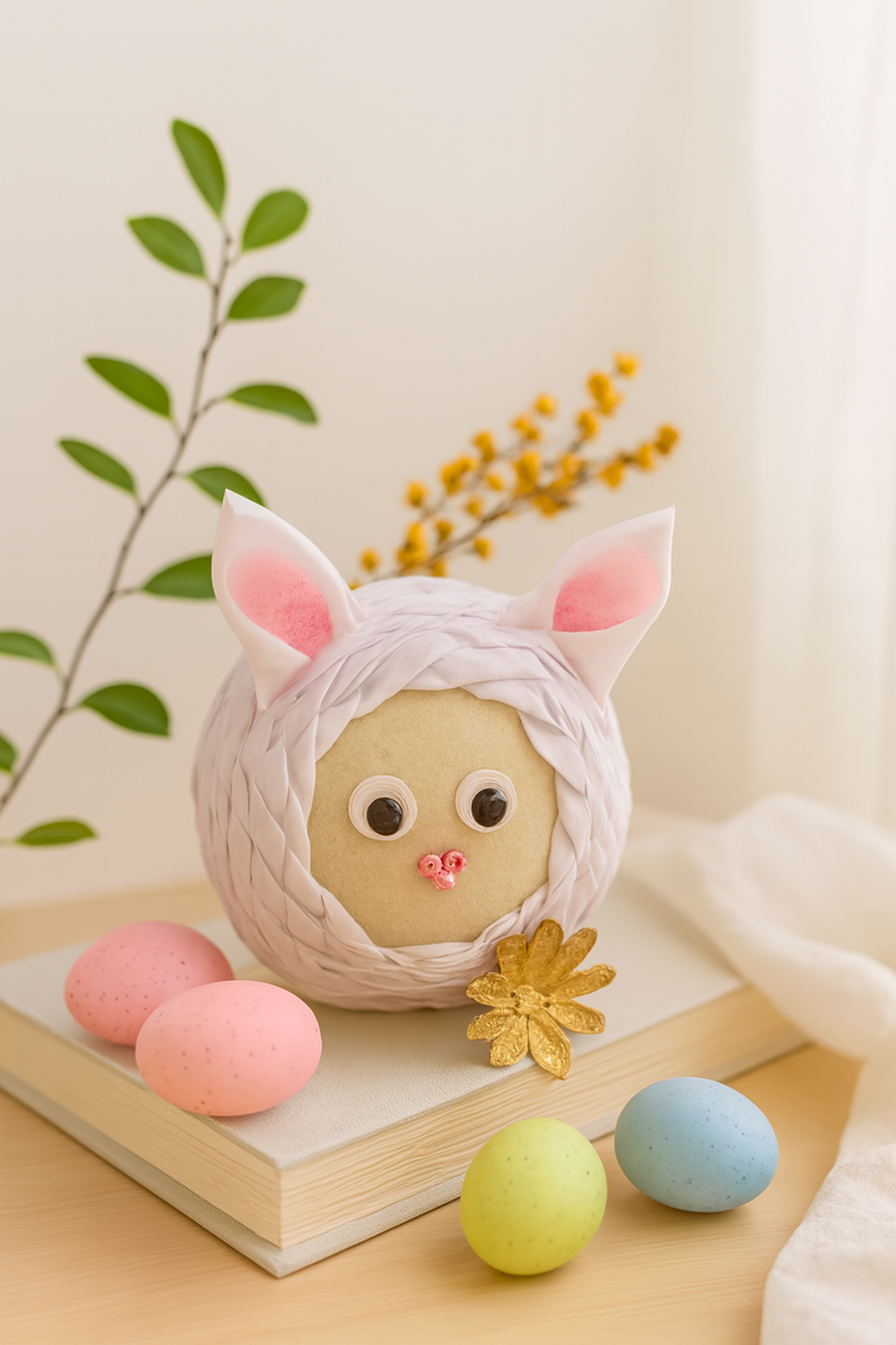 Easter Braided Bunny Décor – Handmade Spring Shelf Accent