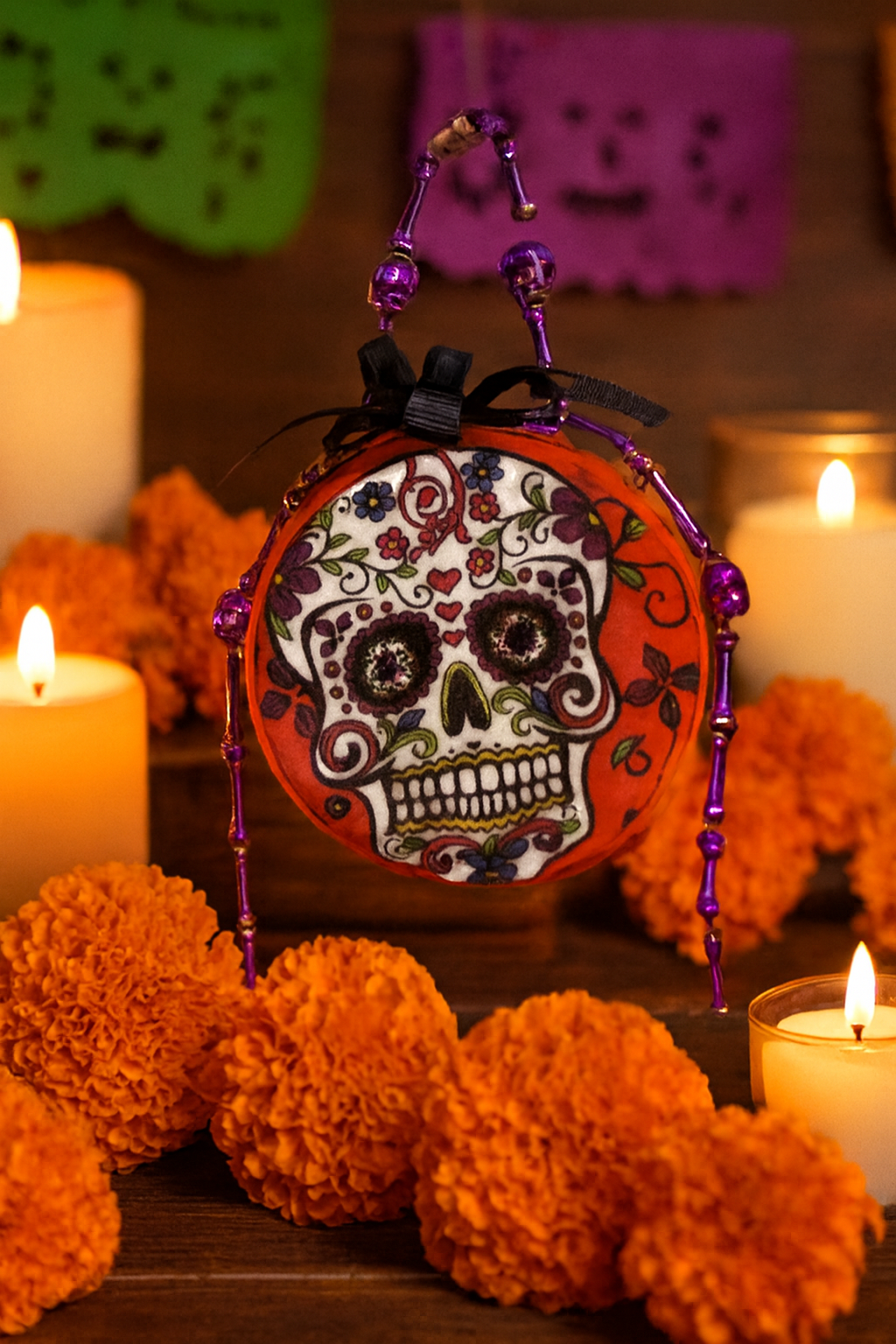 Purple Sugar Skull No‑Sew Ornament