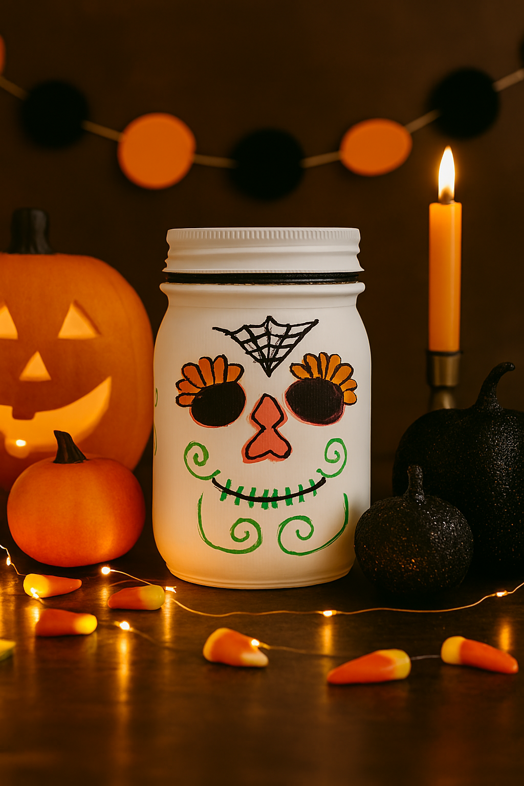 Diamond Sugar Skull — Pint‑Size Mason Jar with Removable Lid