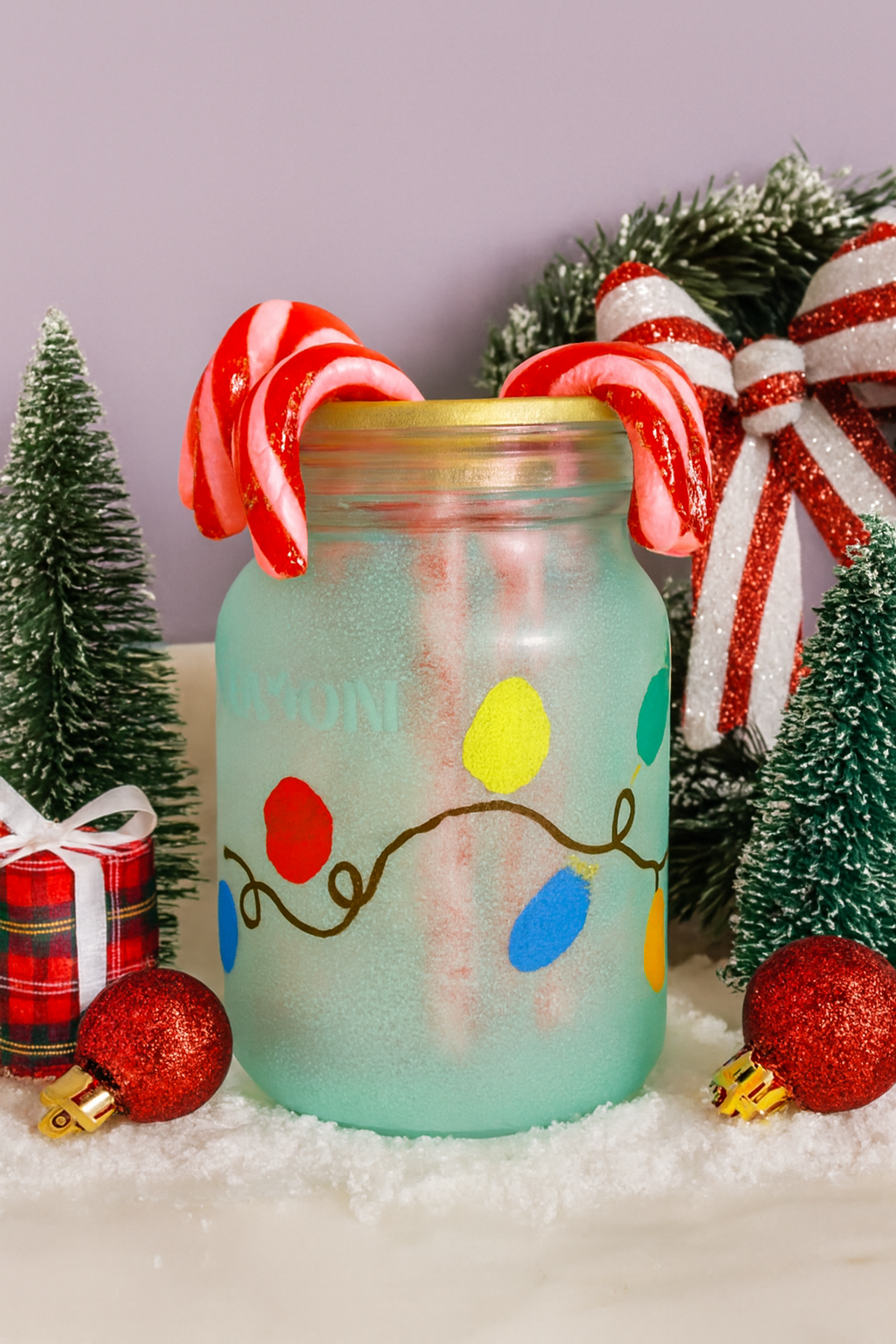 Hand Painted Christmas Lights Mason Jar