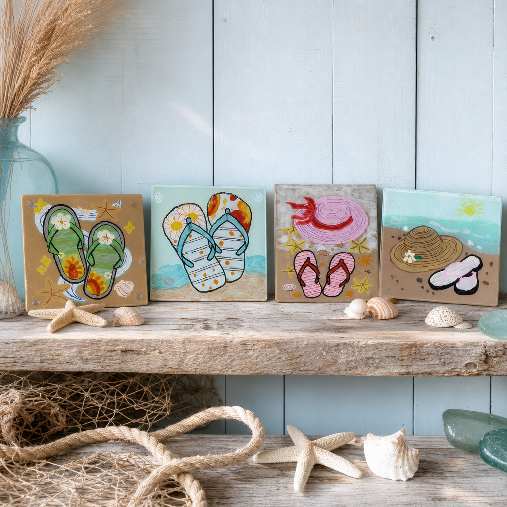 Hand‑Painted Coastal Trivet Set (4 Pice Collection)