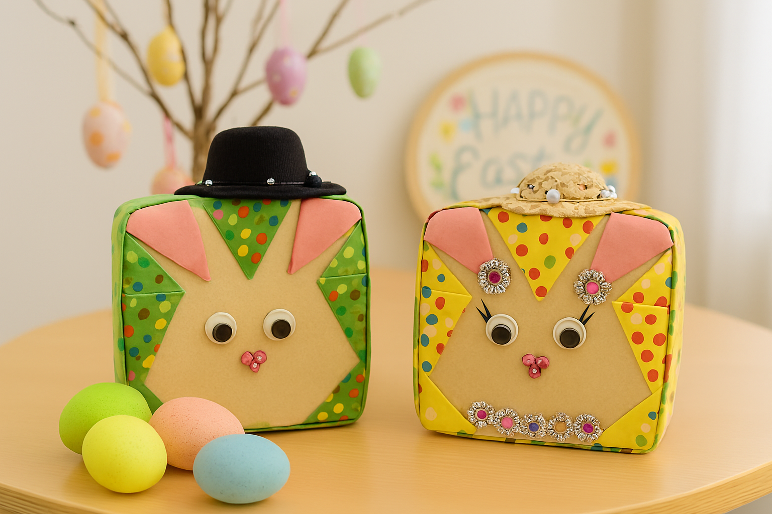 Handcrafted Fabric Bunny Cubes – Cottage Spring Easter Décor