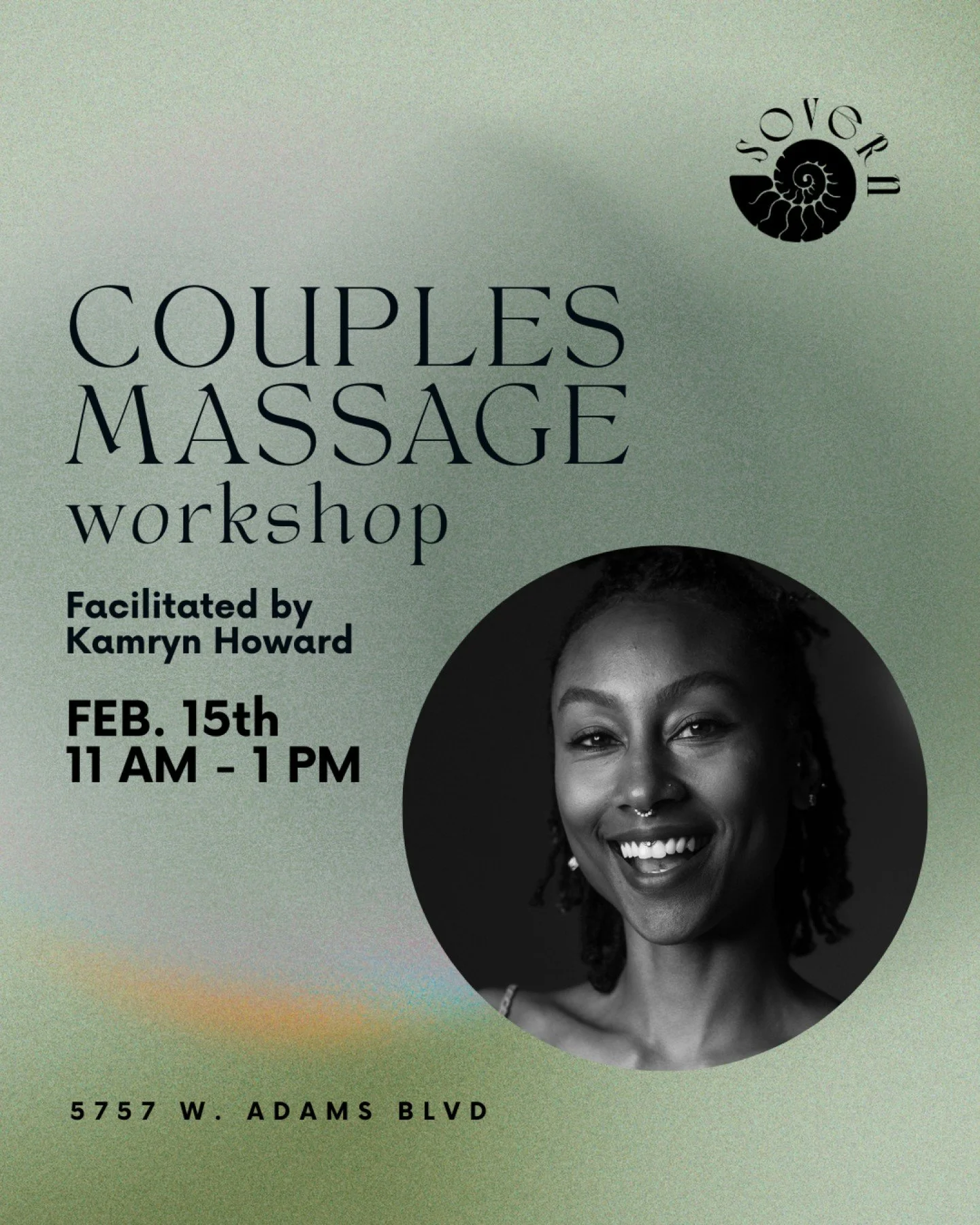 Couples Massage Workshop is back!

Sunday, February 15th | 7 pm - 9 pm

This workshop will be a blend of spiritual, physical, and emotional practices that will assist you in getting to know yourself, your needs, and your partner's needs in a new and 