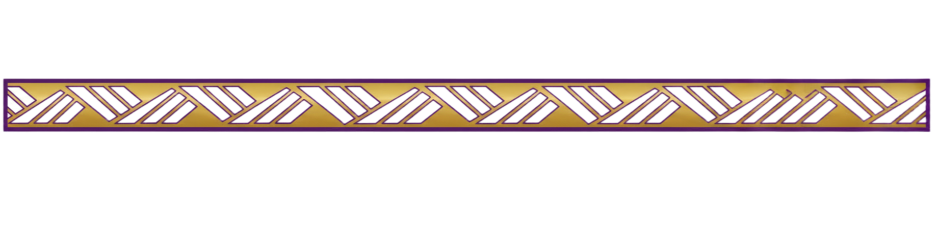 Decorative border with purple, white, and gold geometric pattern.