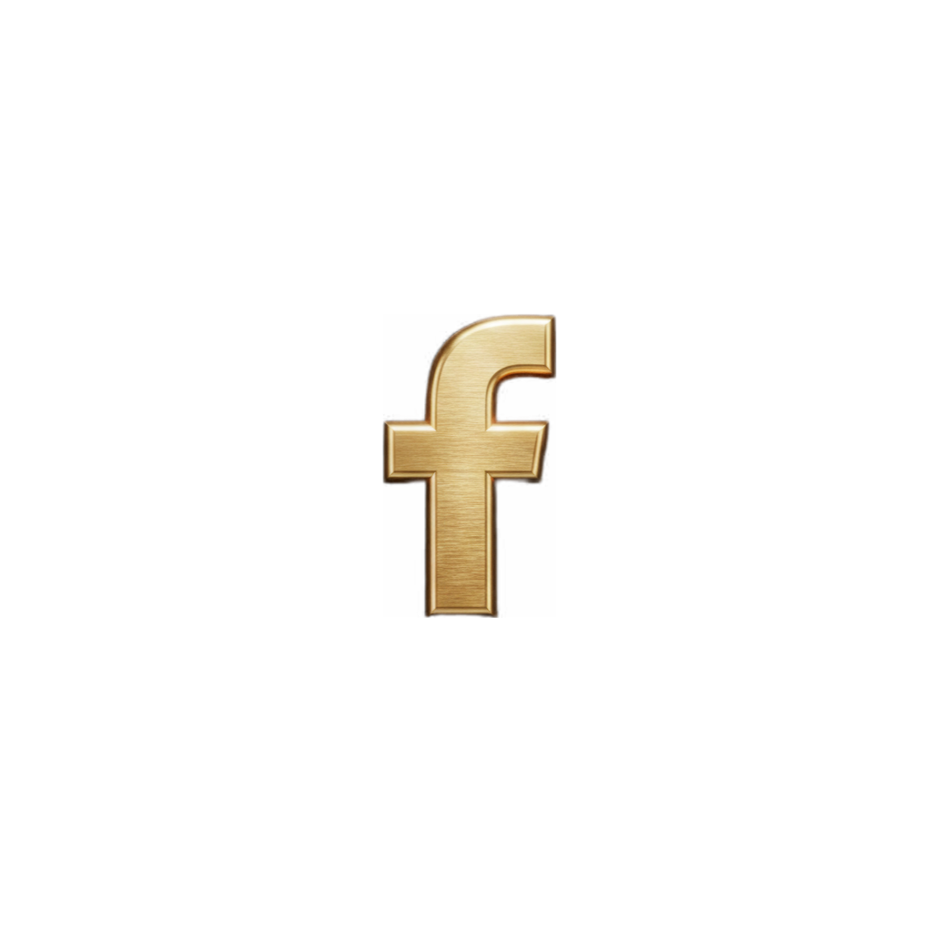 Gold Facebook logo on a black background.