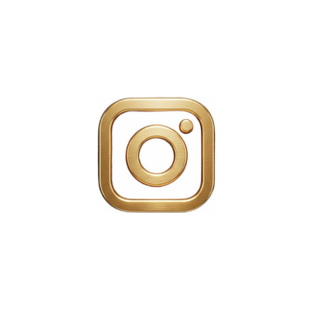 Gold metallic Instagram logo on black background
