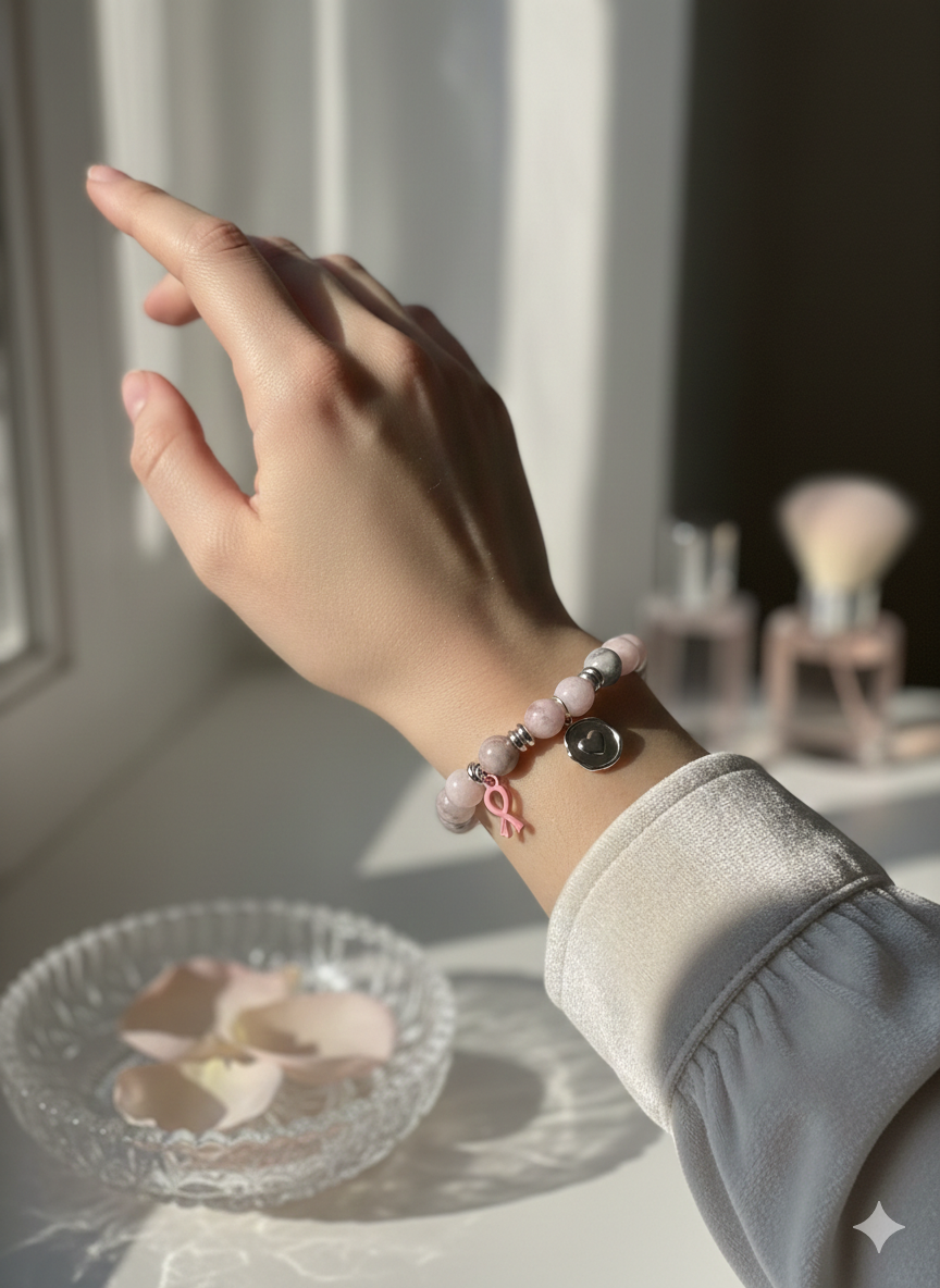 Pink Ribbon of  love and strength bracelet