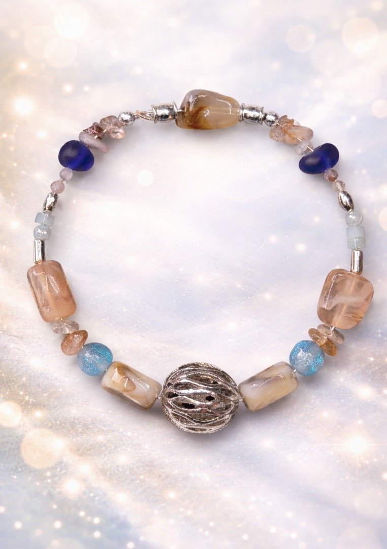 Coastal Dreams" One-of-a-Kind Sea Glass & Stainless Steel Boho Bracelet