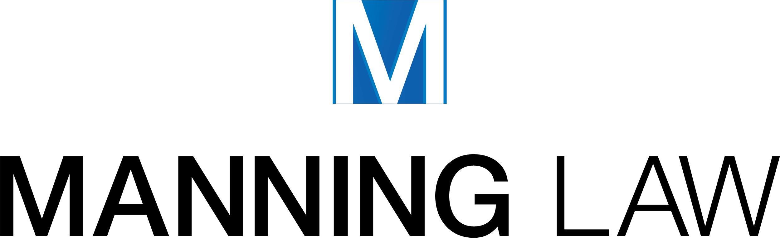 Manning Law logo with large blue and white letter "M" and the words "MANNING LAW" in outline below.